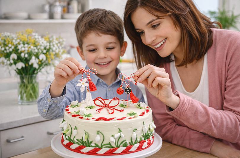 Tort de 1 Martie cu doua creme si decoruri de martisoare: reteta pas cu pas